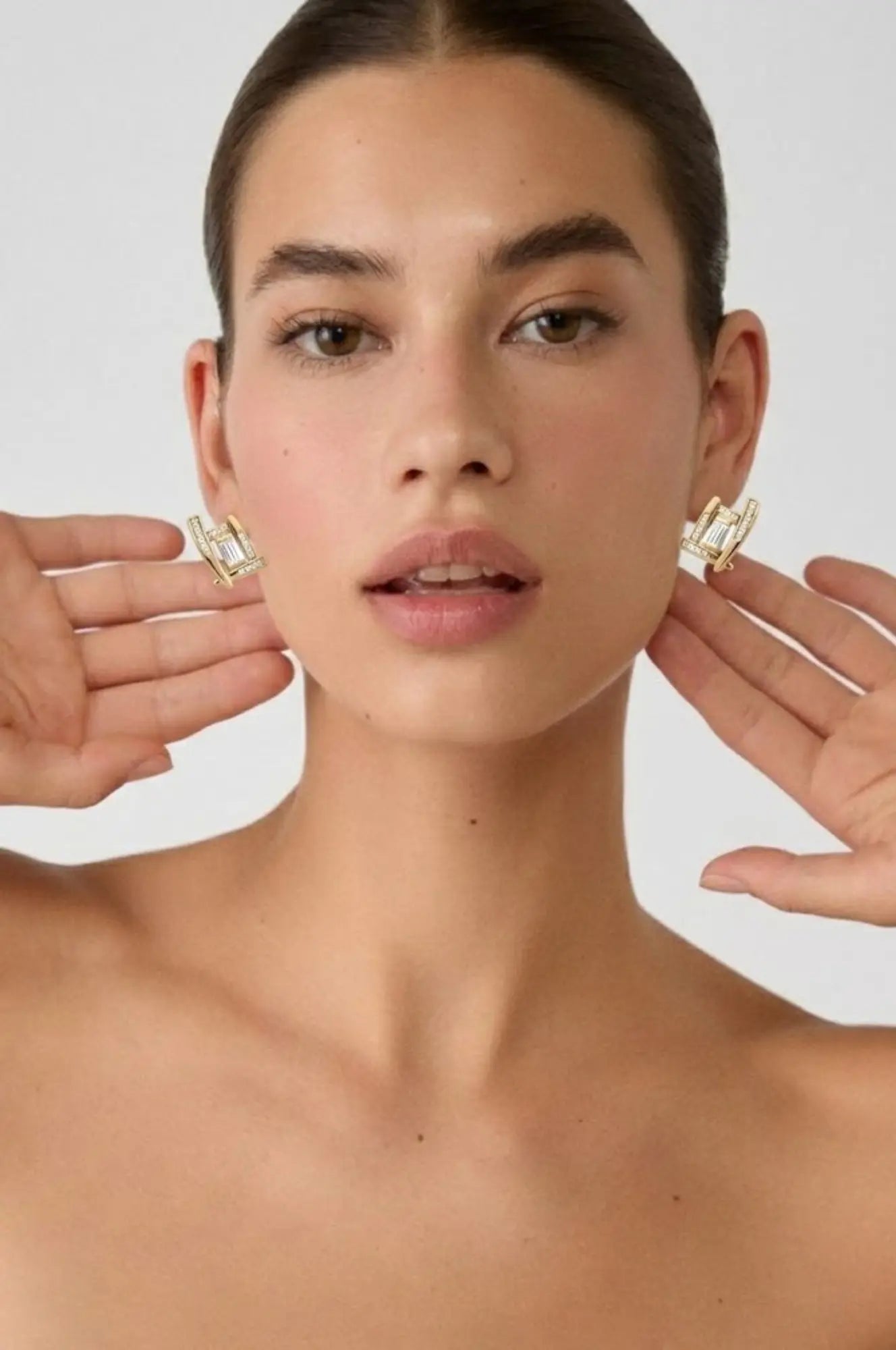 18K Gold Filled Geometric Square Huggie Earrings – Baguette & Pavé Cubic Zirconia Openwork Hoop Earrings